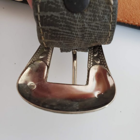 Vtg Gray Lizard Grain Cowhide Leather Ranger Western Belt Silver Sz 34 USA NWOT - Picture 8 of 11